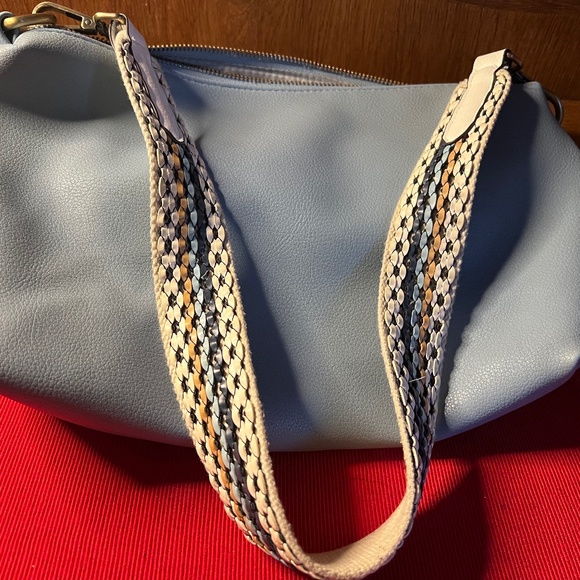 Sky Blue  Lined Purse, with a Wide Multicolored Detachable Strap - Picture 1 of 3